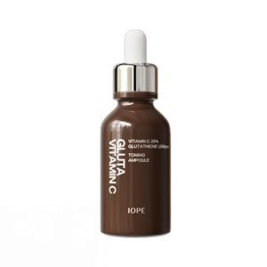 IOPE Gluta Vitamin C Toning Ampoule 23g – brightening Korean skincare ampoule in a sleek yellow and white bottle, formulated with vitamin C and glutathione