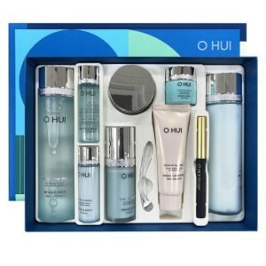 OHUI Miracle Aqua 4pcs Gift Set — hydrating skincare set featuring toner, emulsion, cream, and cleanser for deep moisture and skin revitalization