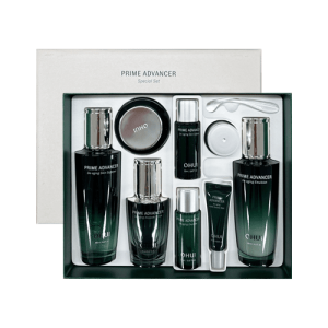 OHUI PRIME ADVANCER De-aging 3pcs Gift Set – premium Korean skincare set with anti-aging serum, skin softener, and emulsion for youthful, radiant skin