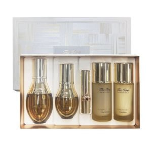 OHUI The First Geniture Sym-Micro Essence Holiday Gift Set featuring a luxurious anti-aging essence, perfect for deep skin rejuvenation and radiance in a limited edition holiday packaging