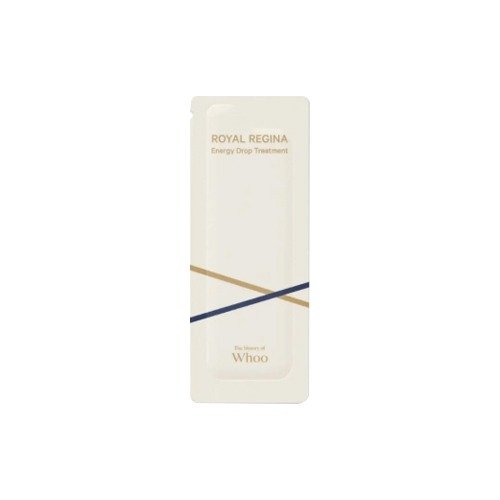 The Whoo ROYAL REGINA Energy Drop Treatment sachet – luxury skincare sample in a gold and beige packet, designed for revitalizing and hydrating the skin