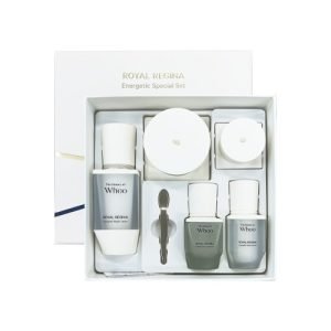 The Whoo ROYAL REGINA Energetic Gift Set – luxurious Korean skincare gift set featuring toner, emulsion, and cream in regal gold packaging