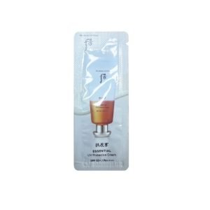 The history of Whoo Essential UV Protective Cream sachets arranged neatly, showcasing SPF 50+ PA++++ sun protection for radiant skin