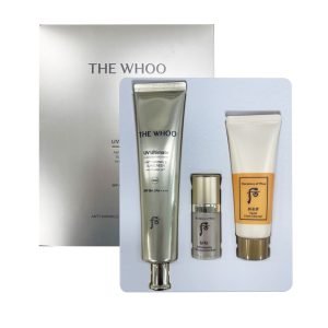 The Whoo UV Ultimate Anti-Wrinkle Sunscreen Gift Set with SPF 50+ and luxury skincare items
